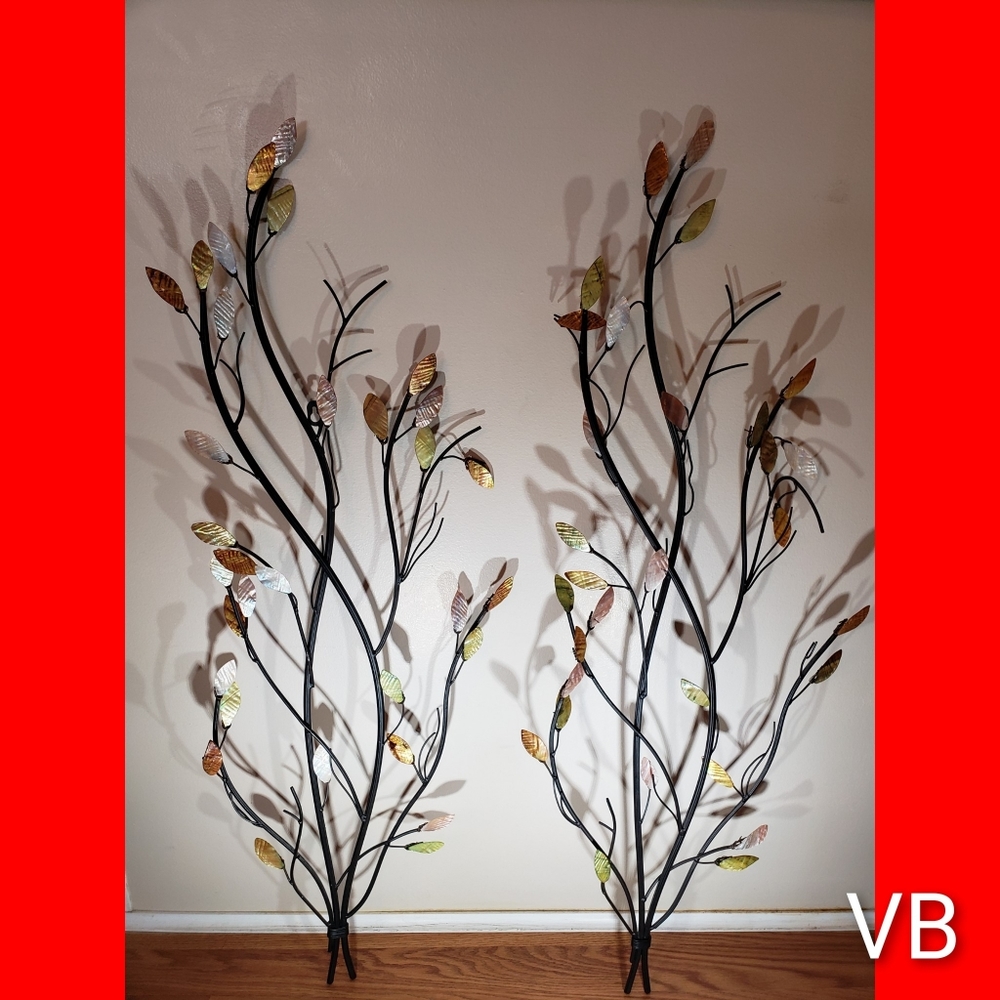 Wrought Iron Metal Leaf Tree Wall Art Set of 2